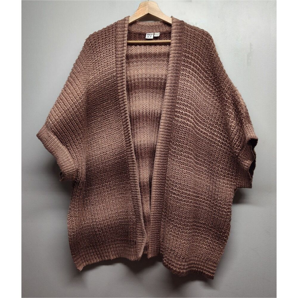 Roxy Chunky Cocoon Cardigan Sweater Women M/L Brown Open Boho Rustic Cabincore